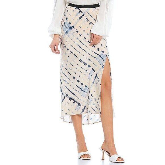 Sanctuary Good Time Pull On Midi Maxi Skirt Ivory And Blue - Picture 1 of 3